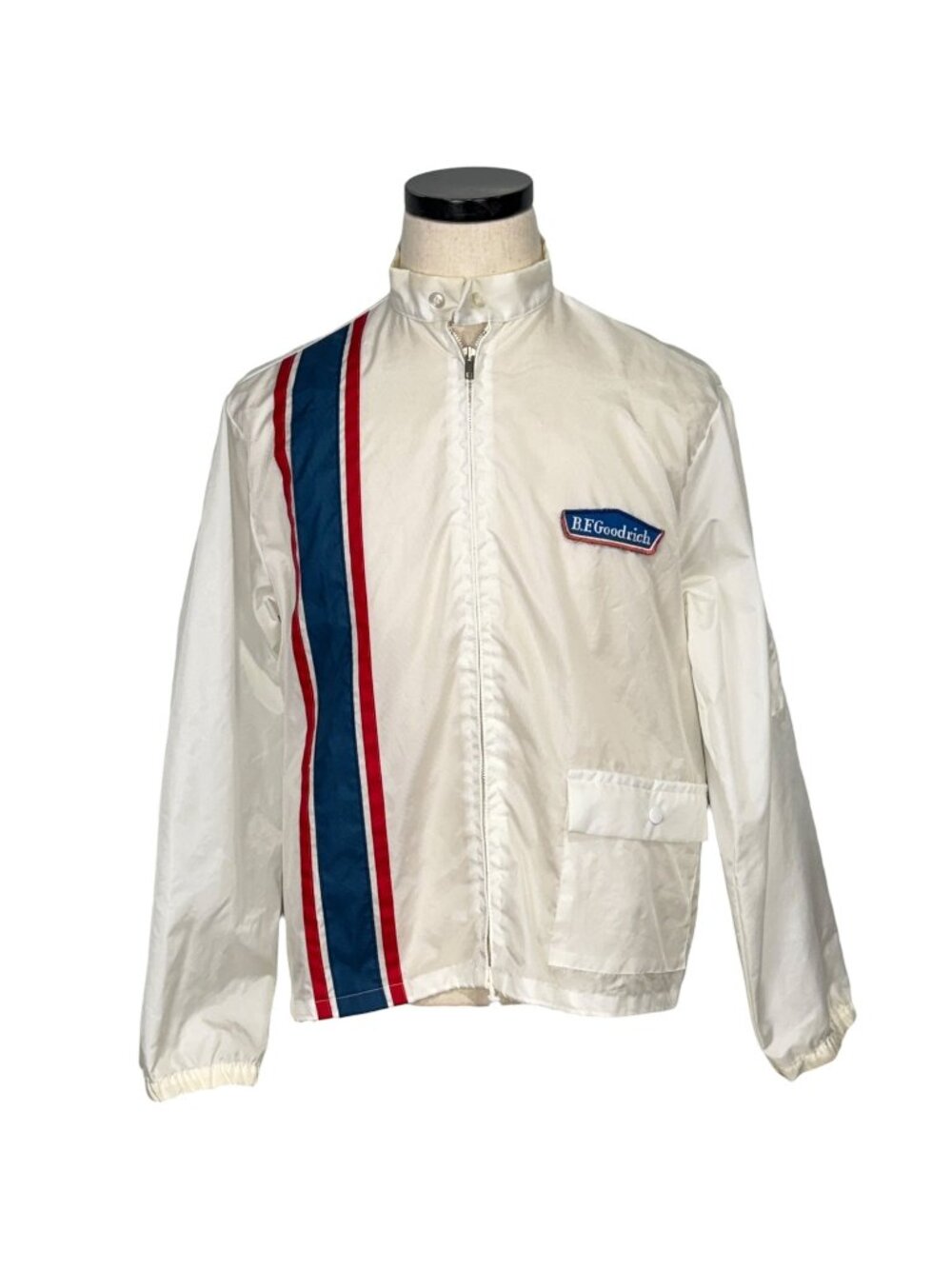 Vintage 1960s Swingster B.F. Goodrich Racing Jacket XL White Nylon Striped